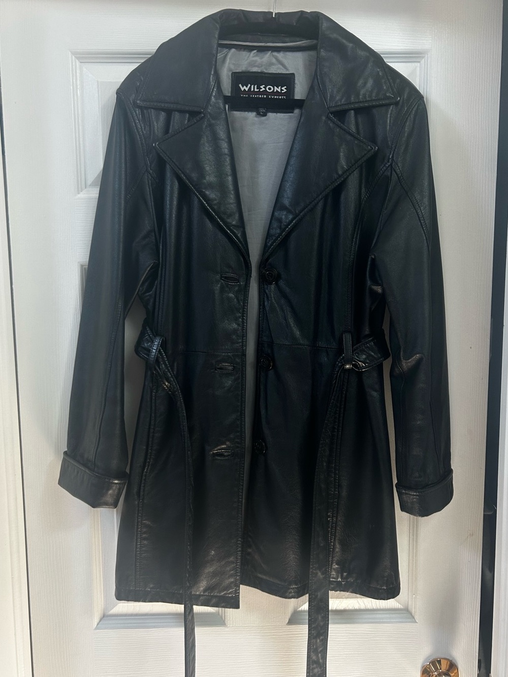 Vintage Wilsons Black Leather Belted Trench Coat